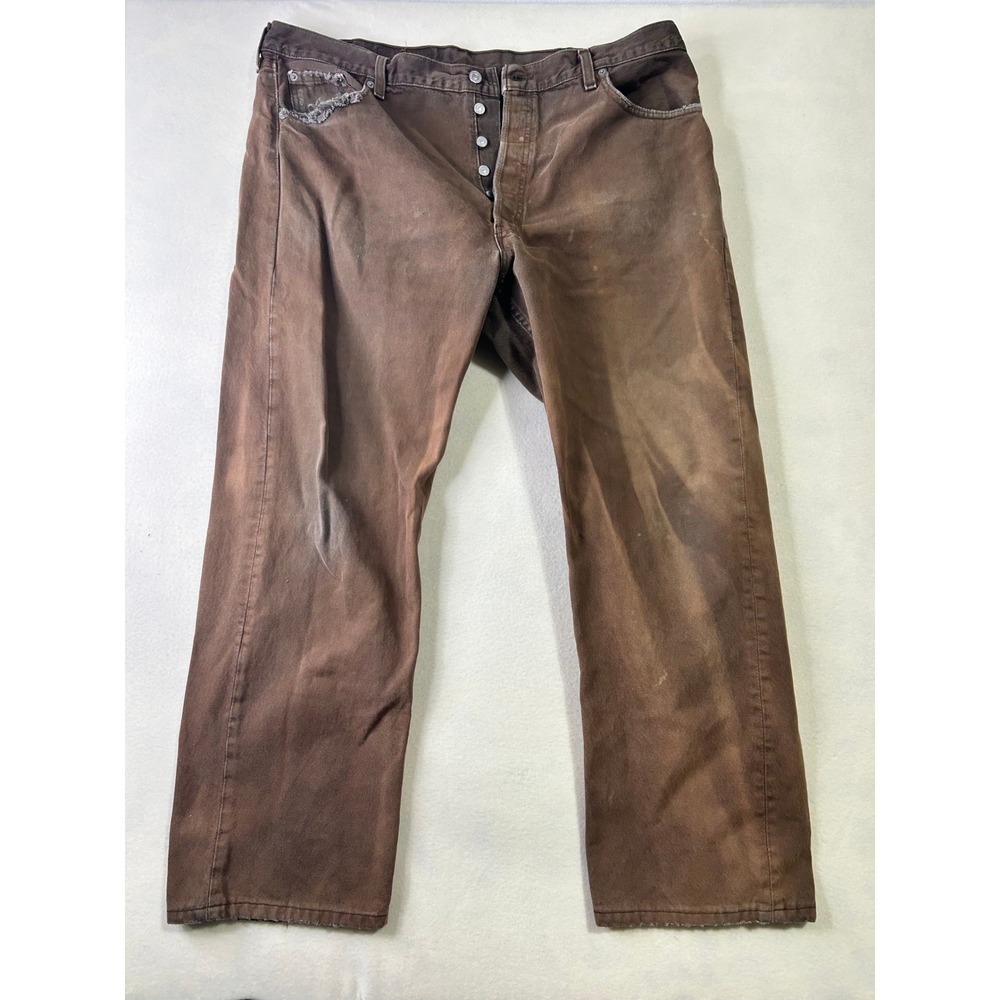 Levis 501 Original Fit Jeans‎ Mens 44x30 Brown Faded Distressed Button Fly Denim